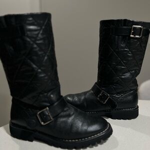 CHANEL Black Quilted Combat Boots